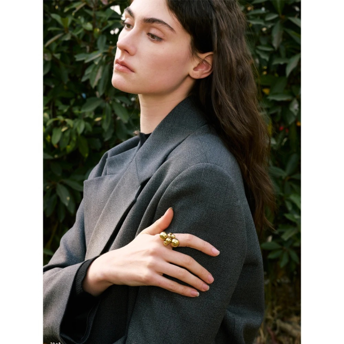 Inel Blake, auriu, cu model bile, din oțel inoxidabil placat cu aur 18K - Colecția Glamour [4]