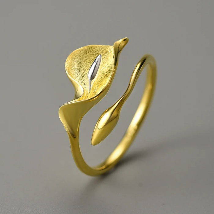 Inel Calla, din argint placat cu aur 18K, cu model floral, reglabil - Colecția Metamorphosis [3]