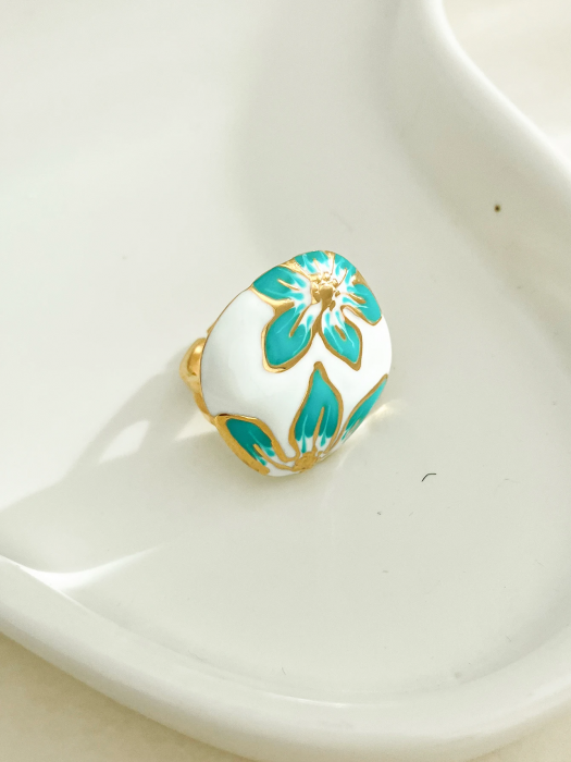 Inel Velma, auriu cu alb, cu model floral, din oțel inoxidabil, reglabil [5]