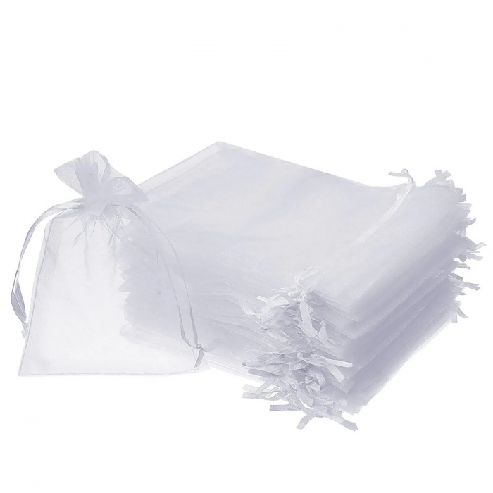 Săculeț organza, alb, cu șnur din satin [1]