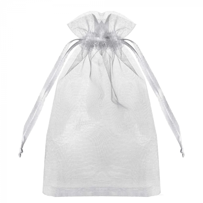 Săculeț organza, alb, cu șnur din satin [2]