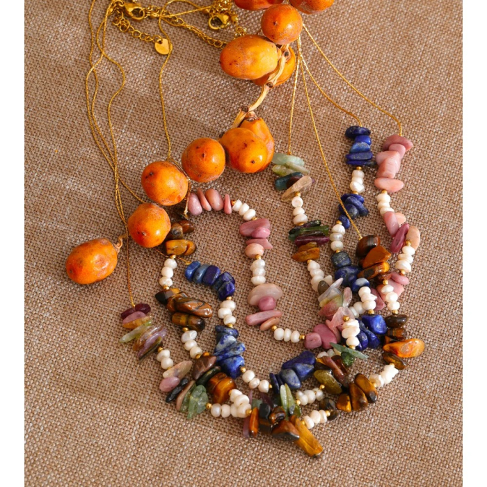 Colier cu perle si pietre naturale Maya, din oțel inoxidabil placat cu aur 18K [2]