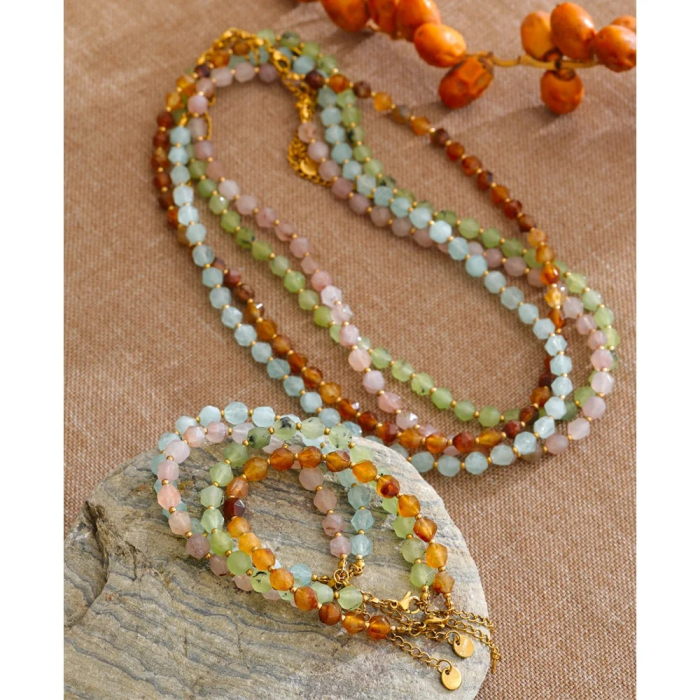 Set bijuterii cu pietre naturale Hera, colier și brățară, din oțel inoxidabil placat cu aur 18K [2]