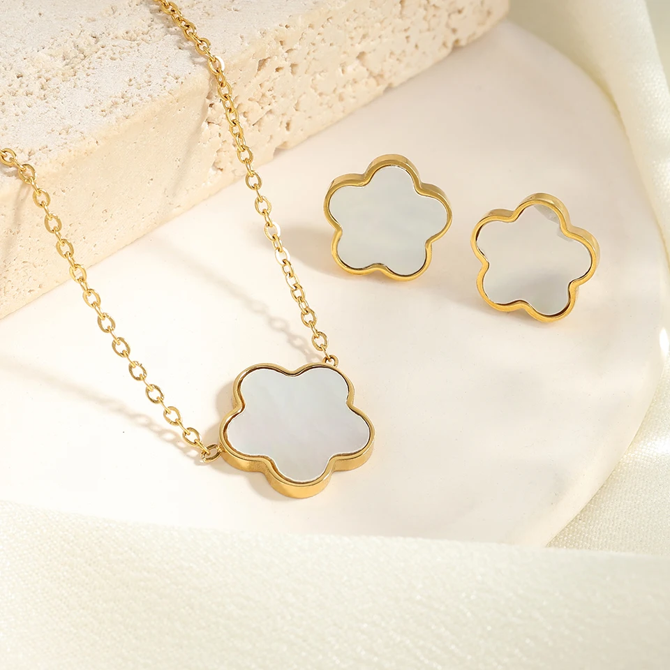 Set bijuterii Leela, colier și cercei, auriu, cu model floral [2]