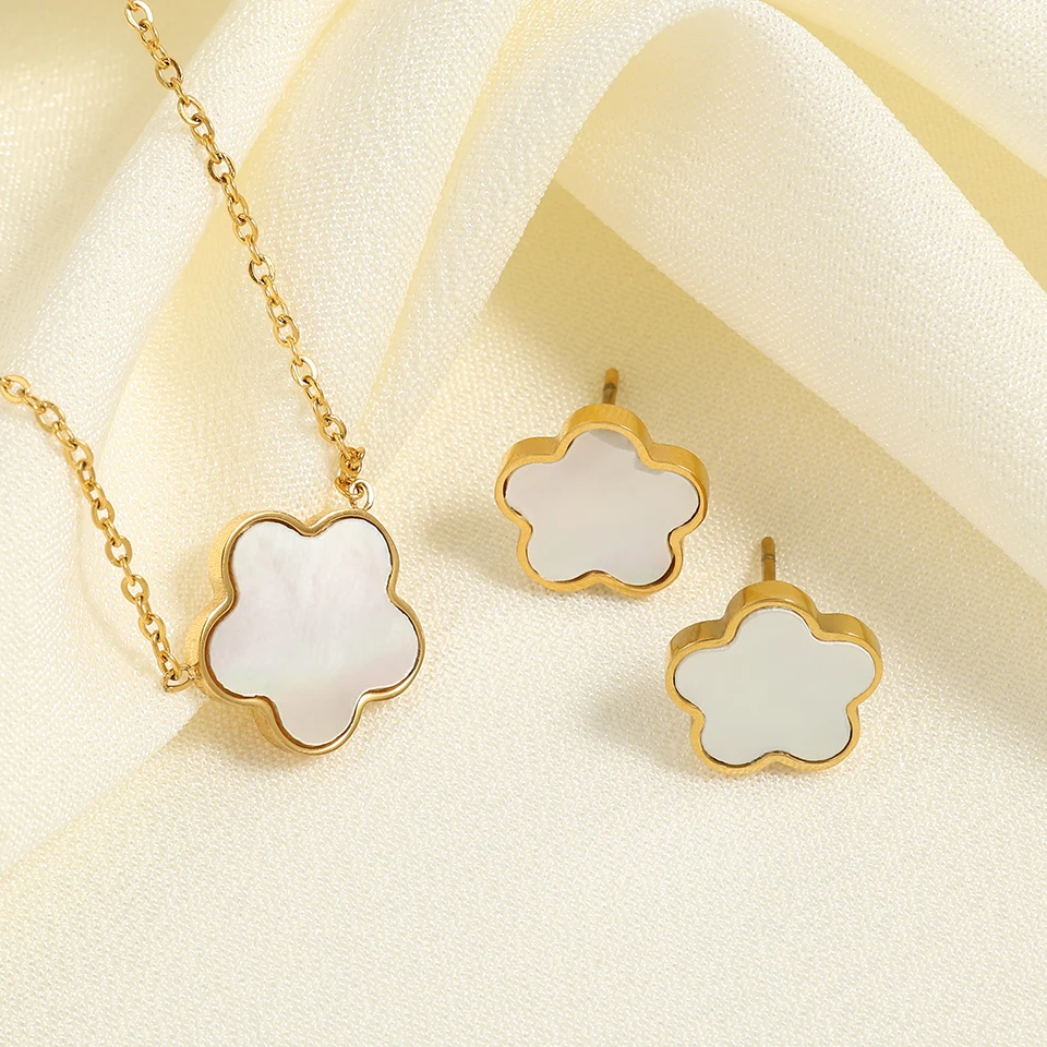 Set bijuterii Leela, colier și cercei, auriu, cu model floral [4]