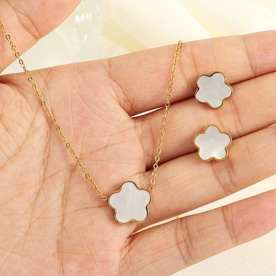 Set bijuterii Leela, colier și cercei, auriu, cu model floral [5]