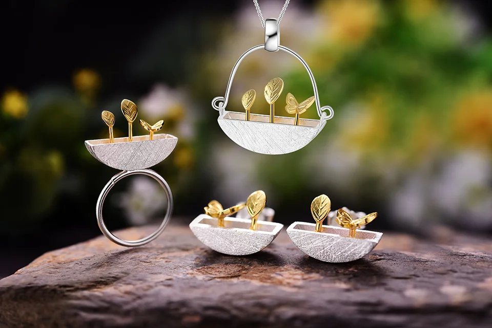 Set Garden, colier, inel și cercei, din argint placat cu aur 18K - Colecția Metamorphosis [2]