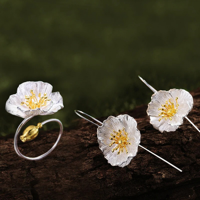 Set Bloom, inel și cercei, din argint placat cu aur 18K, cu model floral - Colecția Metamorphosis [2]