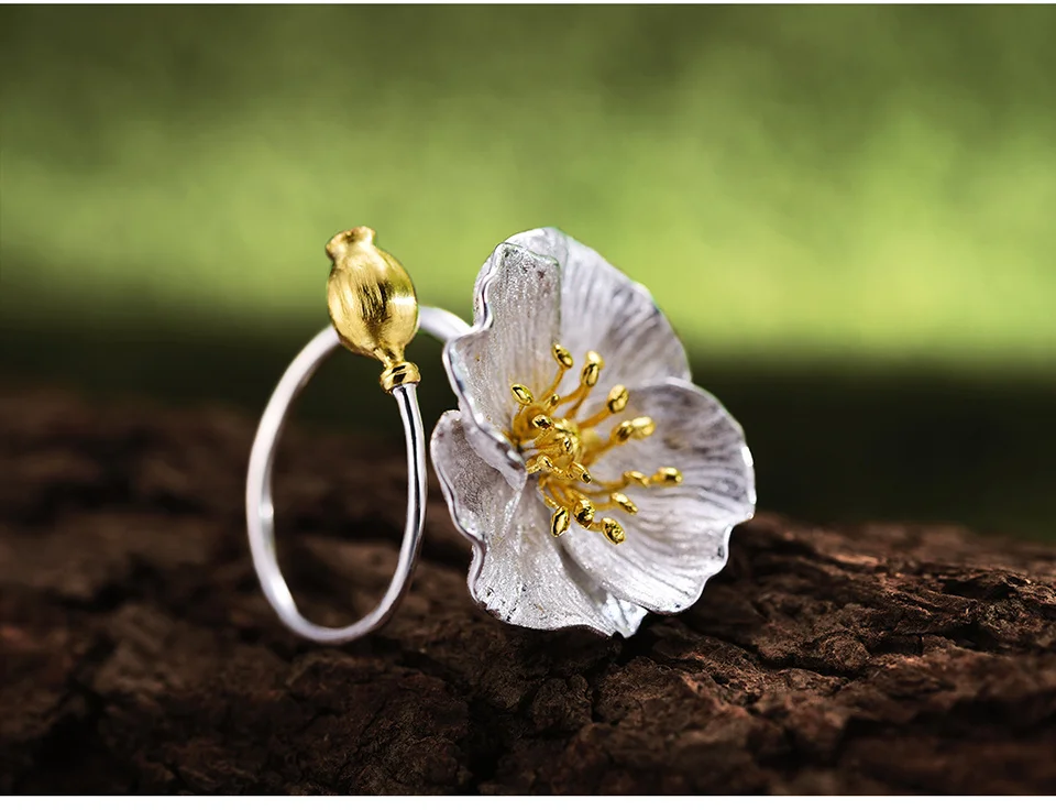 Set Bloom, inel și cercei, din argint placat cu aur 18K, cu model floral - Colecția Metamorphosis [4]