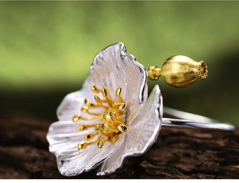 Set Bloom, inel și cercei, din argint placat cu aur 18K, cu model floral - Colecția Metamorphosis [6]