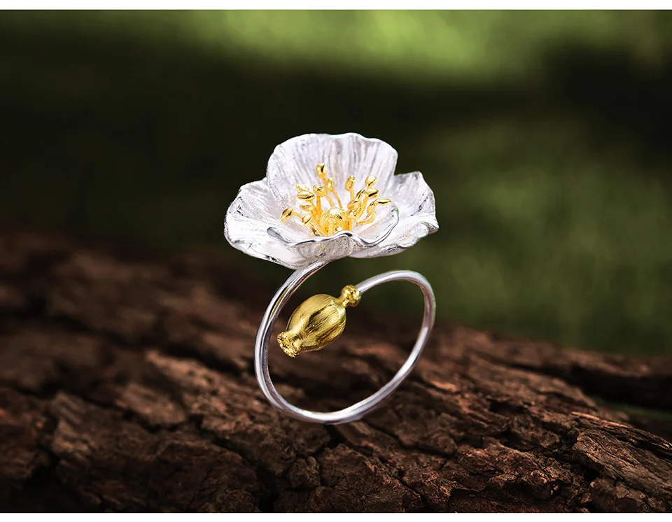 Set Bloom, inel și cercei, din argint placat cu aur 18K, cu model floral - Colecția Metamorphosis [5]