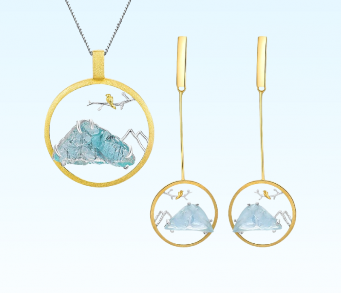 Set Stephanie, colier și cercei, din argint placat cu aur 18K, cu model păsări - Colecția Metamorphosis [2]