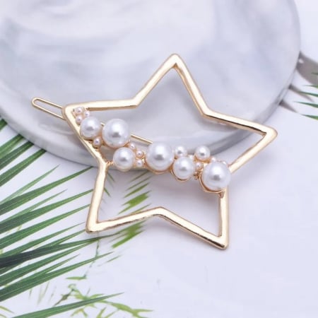 ACCESORII PĂR - Agrafă de păr Calista, aurie, cu perle, în formă de stea