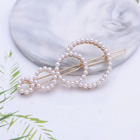 ACCESORII PĂR - Agrafă de păr Pearl Circles, aurie, decorată cu perle