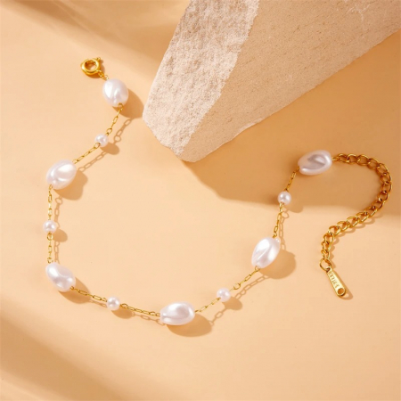 Brățară Alisha, aurie, cu perle, din oțel inoxidabil, reglabilă - Colecția Universe of Pearls [2]