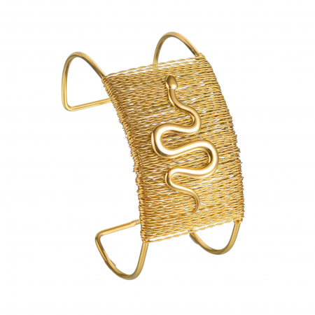 Brățări oțel inoxidabil - Brățară Apsara, aurie, cu model șarpe, din oțel inoxidabil, reglabilă