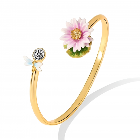Fable - Brățară Lotus, placată cu aur 18K, din email pictat manual, reglabilă - Colecția Fable