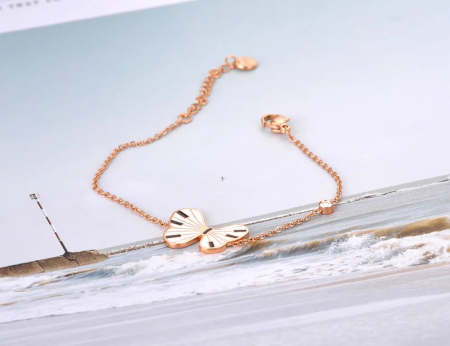 Brățară Marceline, auriu rose, cu model fluture, din oțel inoxidabil placat cu aur 18K - Colecția Parisian [3]