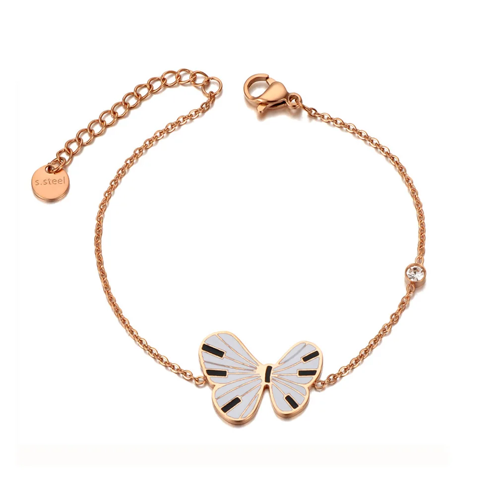 BIJUTERII OȚEL INOXIDABIL - Brățară Marceline, auriu rose, cu model fluture, din oțel inoxidabil placat cu aur 18K - Colecția Parisian