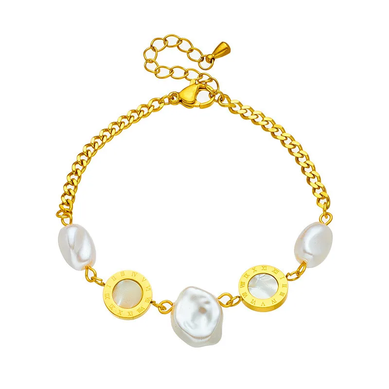 BIJUTERII OȚEL INOXIDABIL - Brățară Harmony, aurie, din oțel inoxidabil, decorată cu perle - Colecția Universe of Pearls