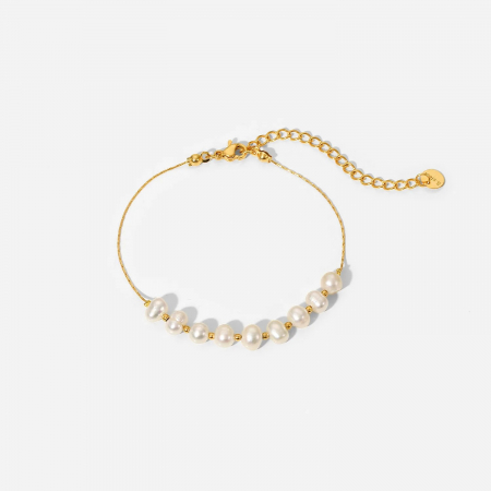 Brățară Paloma, aurie, din oțel inoxidabil și perle naturale de cultură, placată cu aur 18K - Colecția Universe of Pearls [6]