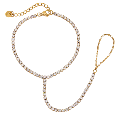 BRĂȚĂRI - Brățară tennis Jennifer, aurie, cu prindere pe deget, din oțel inoxidabil placat cu aur 18K