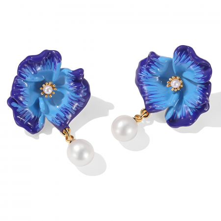 Cercei Orchid, cu perle, placați cu aur 18K, din email pictat manual - Colecția Fable [2]