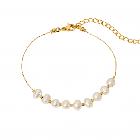 BIJUTERII OȚEL INOXIDABIL - Brățară Paloma, aurie, din oțel inoxidabil și perle naturale de cultură, placată cu aur 18K - Colecția Universe of Pearls