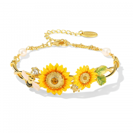 Fable - Brățară Sunflower, placată cu aur 18K, din email pictat manual - Colecția Fable