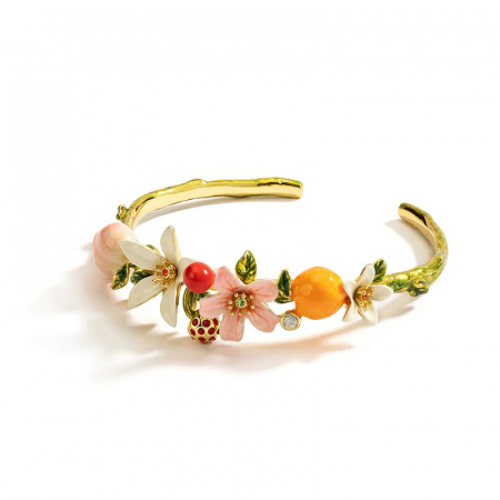 Brățară Cherry, placată cu aur 18K, din email pictat manual, model flori și fructe, reglabilă - Colecția Fable [1]