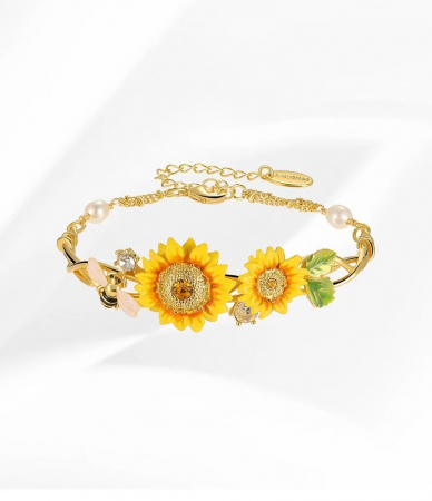 Brățară Sunflower, placată cu aur 18K, din email pictat manual - Colecția Fable [3]