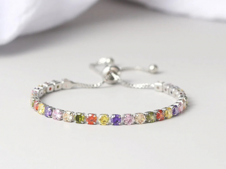 Brățară tennis Darla, argintie, cu pietre multicolore de zirconiu, reglabilă [1]