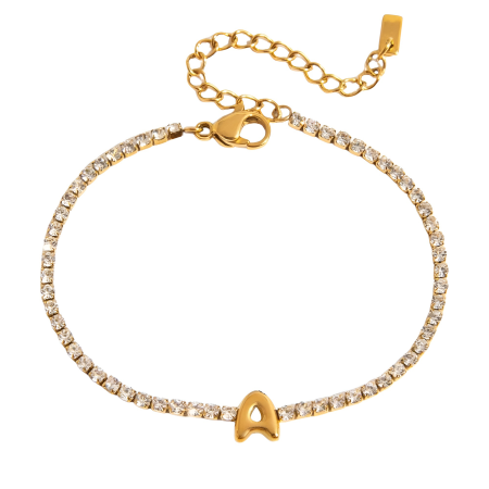 BRĂȚĂRI - Brățară tennis Dorothy, aurie, cu inițială nume, din oțel inoxidabil placat cu aur 18K