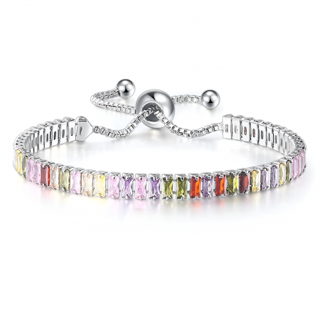 LICHIDARE DE STOC - Brățară tennis Reese, argintie, cu pietre dreptunghiulare multicolore de zirconiu, reglabilă