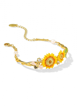 Brățară Sunflower, placată cu aur 18K, din email pictat manual - Colecția Fable [5]