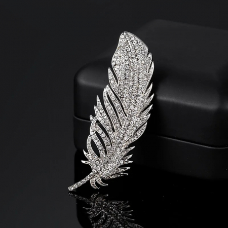 Broșă Silver Leaf, argintie, decorată cu zirconiu [2]