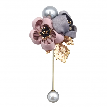 BROȘE - Broșă Avianna, handmade, din material textil, cu perle și model floral