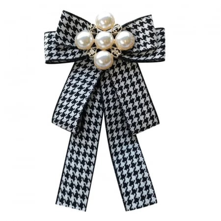 BROȘE - Broșă Milaya, negru cu alb, din material textil, în stil papion, cu perle