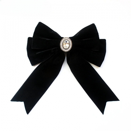 BROȘE - Broșă Bryelle, neagră, în stil papion, cu aspect de catifea