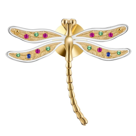 925 SILVER JEWELRY - Dragonfly brooch, handmade, made of 18K gold-plated silver - Metamorphosis Collection