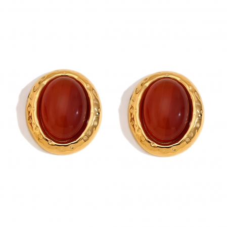 Cercei oțel inoxidabil - Cercei Dallida, în stil vintage, cu pietre roșii, din oțel inoxidabil placat cu aur 18K