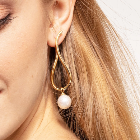 Cercei lungi din argint Dahlia, cu perle și formă de simbolul infinitului [2]