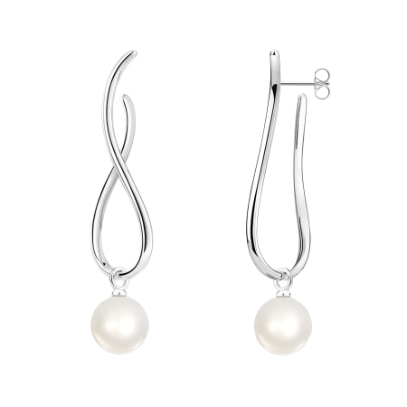 Cercei lungi din argint Dahlia, cu perle și formă de simbolul infinitului [1]