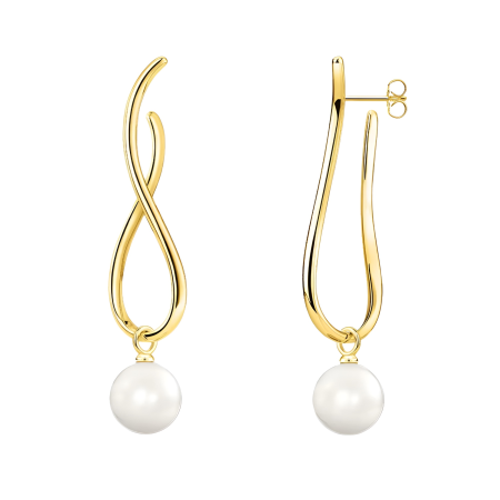 BIJUTERII ARGINT - Cercei lungi din argint Dahlia, cu perle și formă de simbolul infinitului