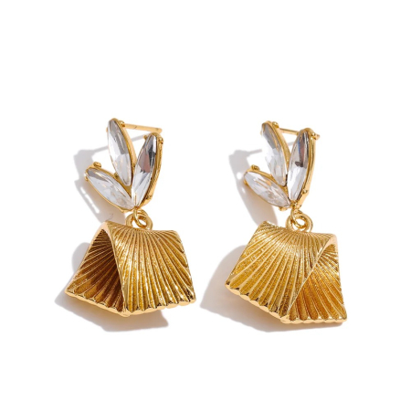 Cercei oțel inoxidabil - Cercei Zara, aurii, cu zirconiu, din oțel inoxidabil placat cu aur 18K