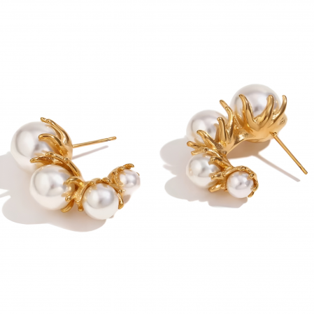 Cercei Briell, aurii, cu perle, din oțel inoxidabil placat cu aur 18K - Colecția Universe of Pearls [0]