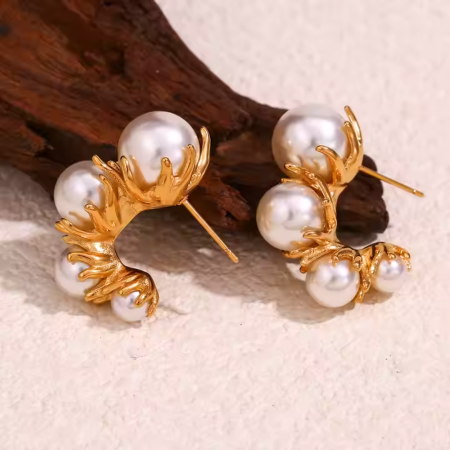 Cercei Briell, aurii, cu perle, din oțel inoxidabil placat cu aur 18K - Colecția Universe of Pearls [1]