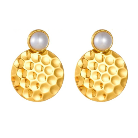 Cercei oțel inoxidabil - Cercei Bonnie, aurii, rotunzi, cu perle, din oțel inoxidabil
