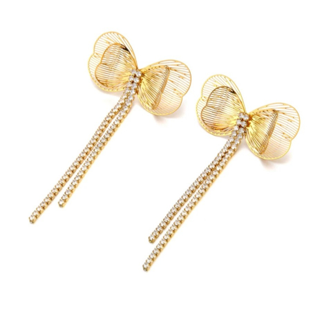 Parisian - Cercei Carmella, lungi, aurii, din oțel inoxidabil placat cu aur 18K, model fundă - Colecția Parisian