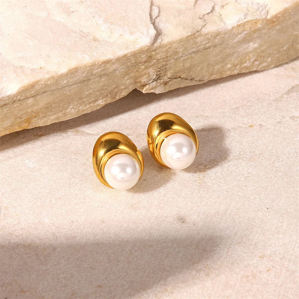 Cercei Alessia, aurii, din oțel inoxidabil și perle naturale de cultură, placați cu aur 18K, în formă de lacrimă - Colecția Universe of Pearls [5]